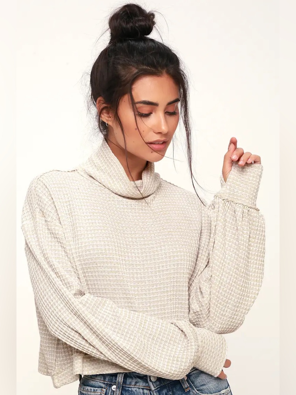 Free People BK White and Beige Turtleneck Long Sleeve Top $68MSRP - Picture 2 of 11
